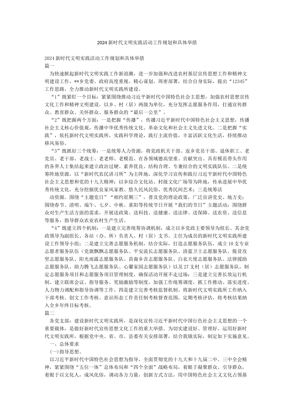 2024新时代文明实践活动工作规划和具体举措_第1页