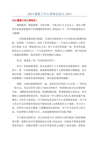 2024暑假工作心得体会范文2024