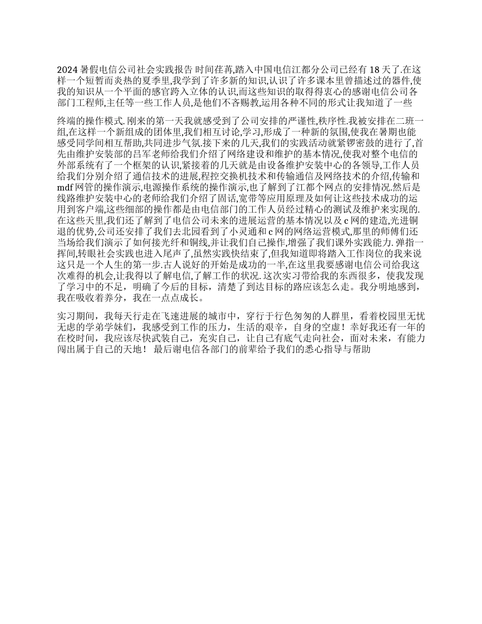 2024暑假电信公司社会实践报告_第1页