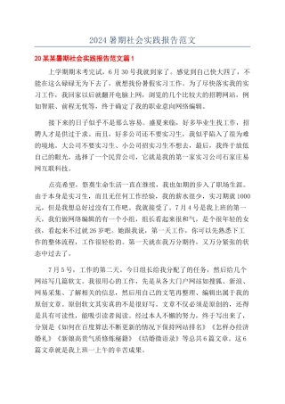 2024暑期社会实践报告范文