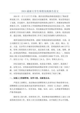 2024最新大学生寒假实践报告范文
