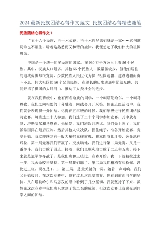2024最新民族团结心得作文范文-民族团结心得精选随笔