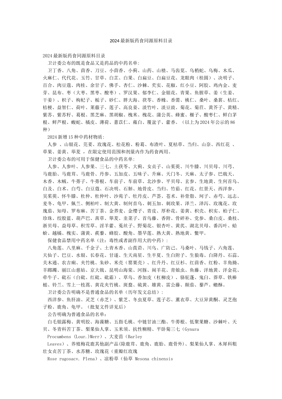 2024最新版药食同源原料目录_第1页
