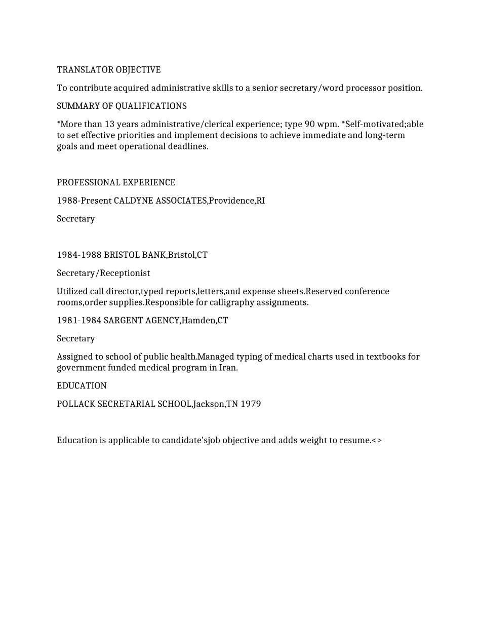 2024最新翻译职位的英文简历范文_第1页