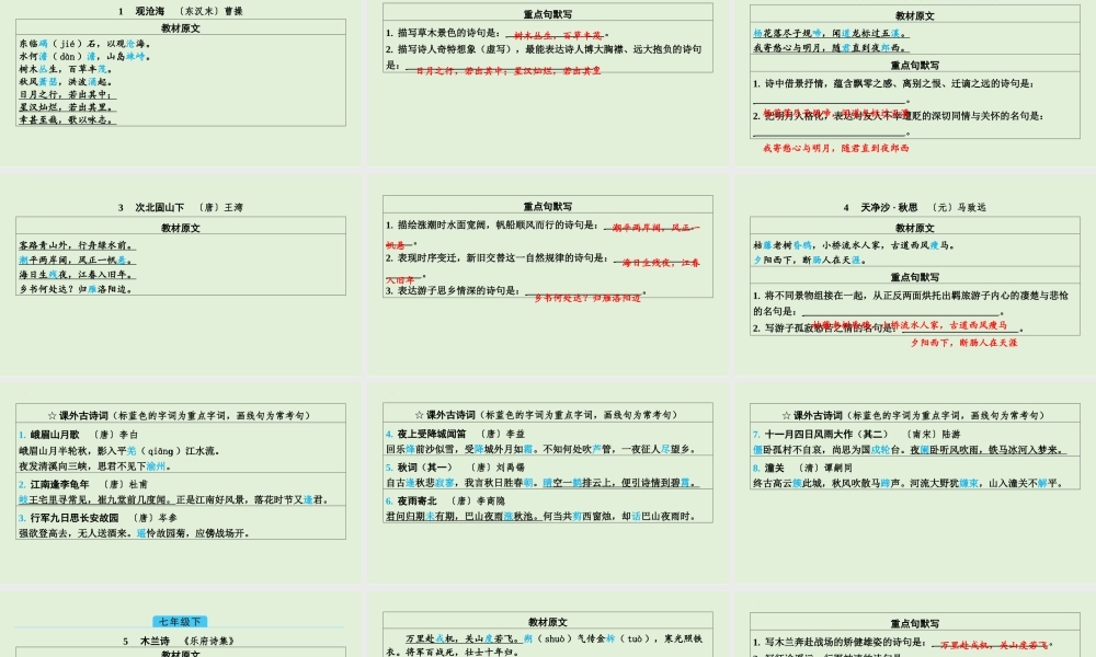 2025年中考语文一轮复习《（课内37首＋课外48首＋拓展1首）》初中古诗词默写