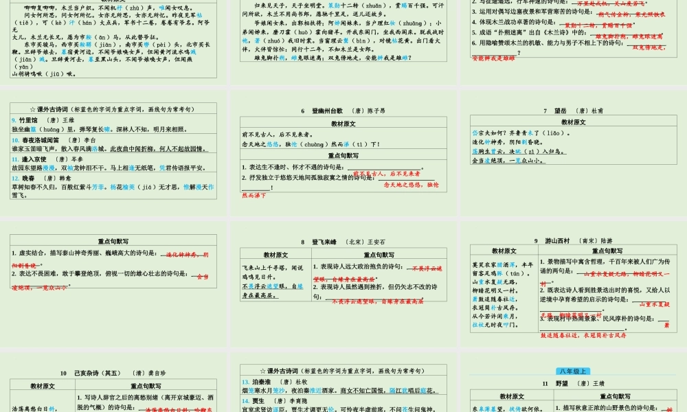2025年中考语文一轮复习《（课内37首＋课外48首＋拓展1首）》初中古诗词默写