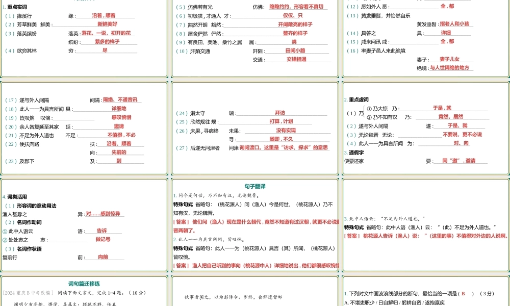 八年级下册教材篇文言文基础通关及词句篇迁移练