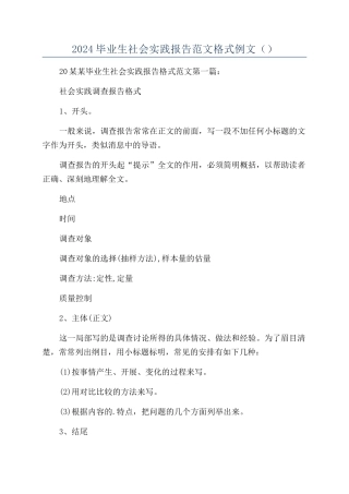 2024毕业生社会实践报告范文格式例文（）