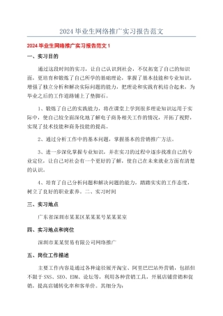 2024毕业生网络推广实习报告范文