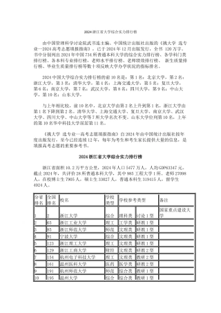 2024浙江省大学综合实力排行榜