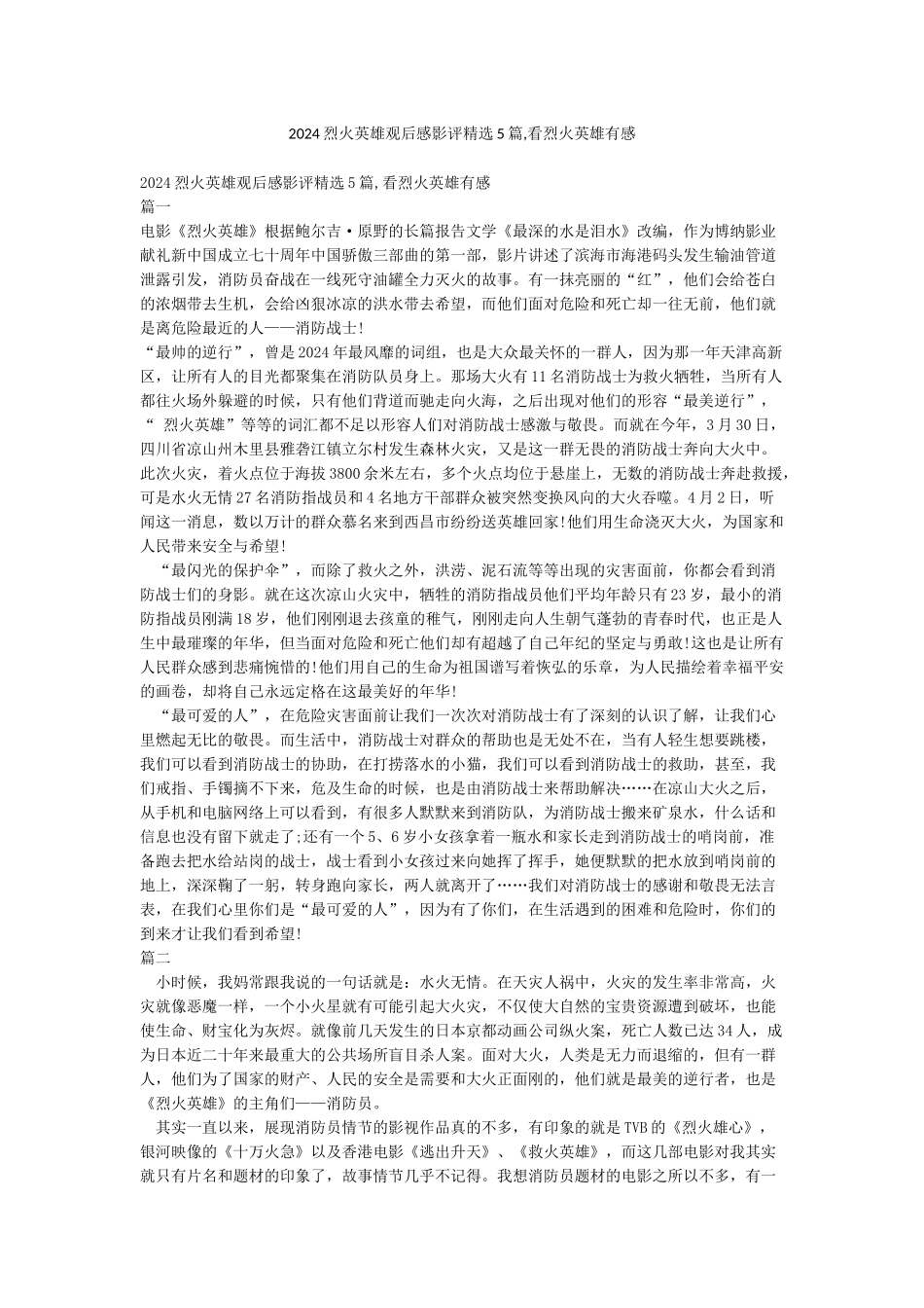 2024烈火英雄观后感影评精选5篇看烈火英雄有感_第1页