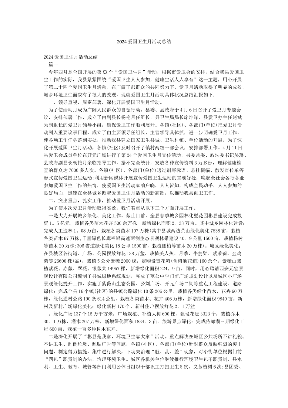 2024爱国卫生月活动总结_第1页