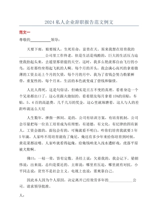2024私人企业辞职报告范文例文
