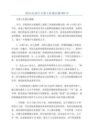 2024纪录片大国工匠观后感800字