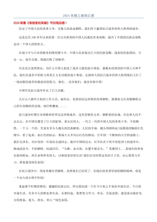 2024英雄之城观后感