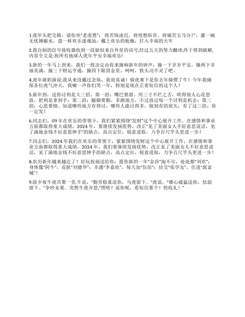 2024虎年搞笑短信祝福_第1页