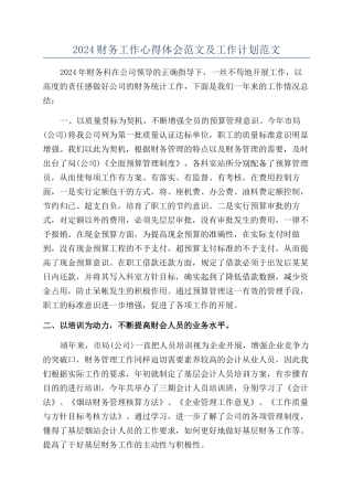 2024财务工作心得体会范文及工作计划范文