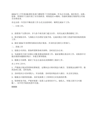 2024酒店出纳上半年工作总结