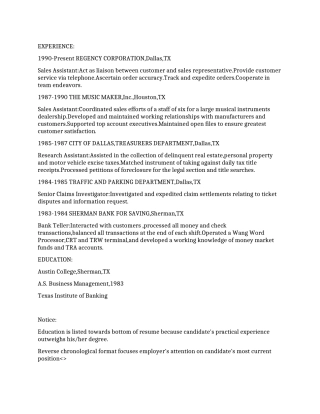 2024销售助理的英文简历范文