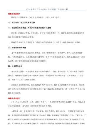 2024销售工作总结2024公司销售工作总结文档