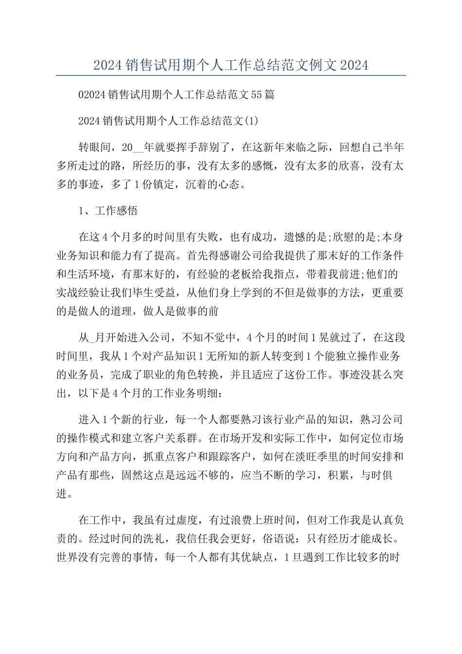 2024销售试用期个人工作总结范文例文2024_第1页