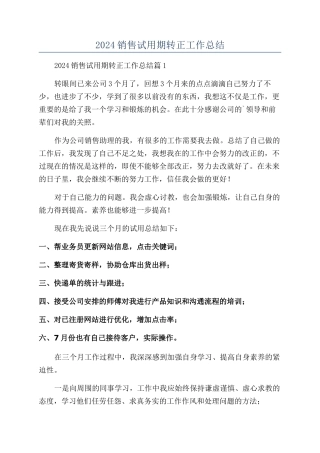 2024销售试用期转正工作总结