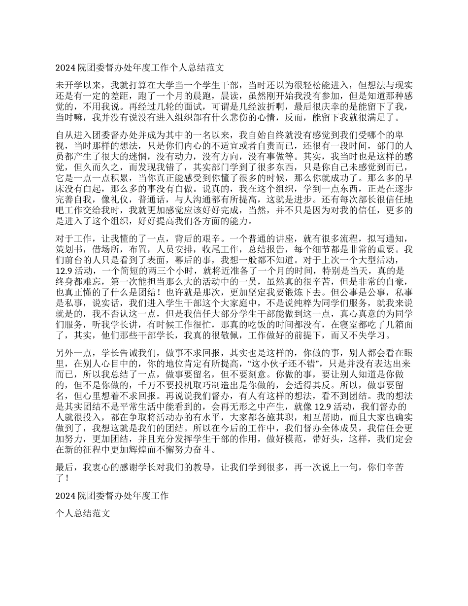 2024院团委督办处年度工作个人总结范文_第1页