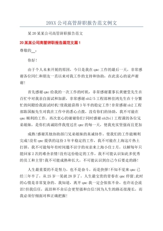 20XX公司高管辞职报告范文例文