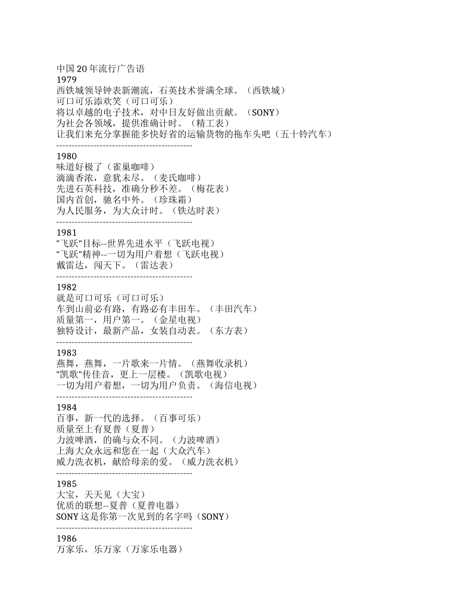 20年来流行中国广告语_第1页