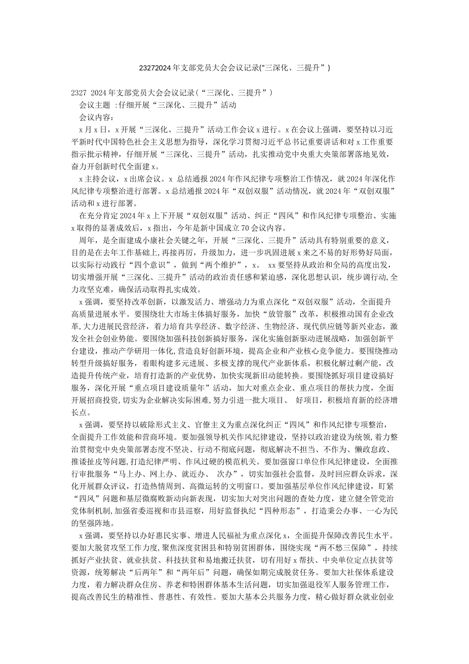 23272024年支部党员大会会议记录_第1页