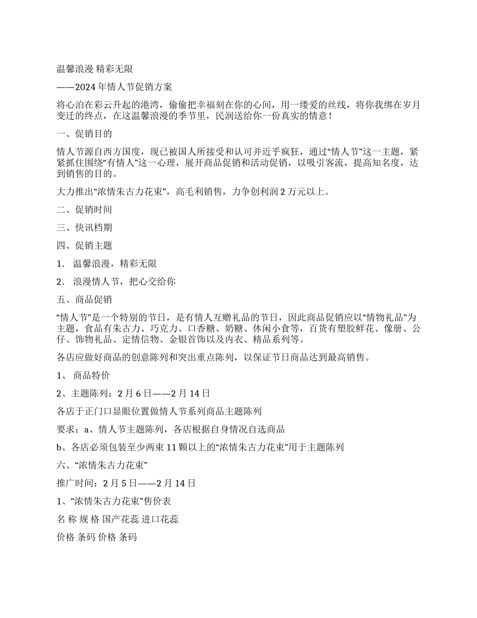 2月14日情人节商品促销方案_第1页