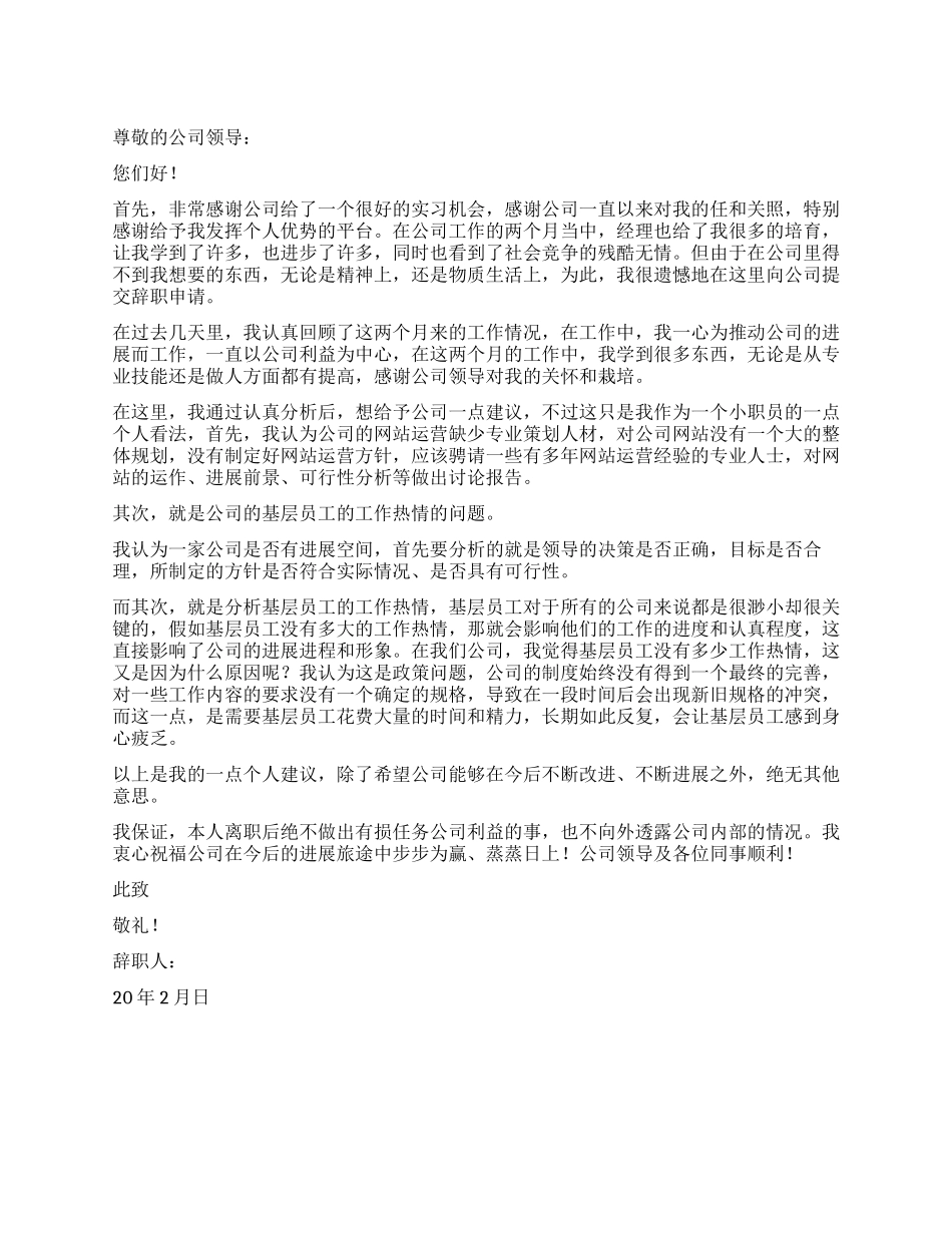 2月实习生辞职报告_第1页