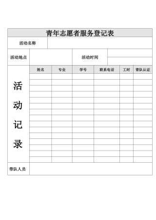 3)志愿者服务工时登记表
