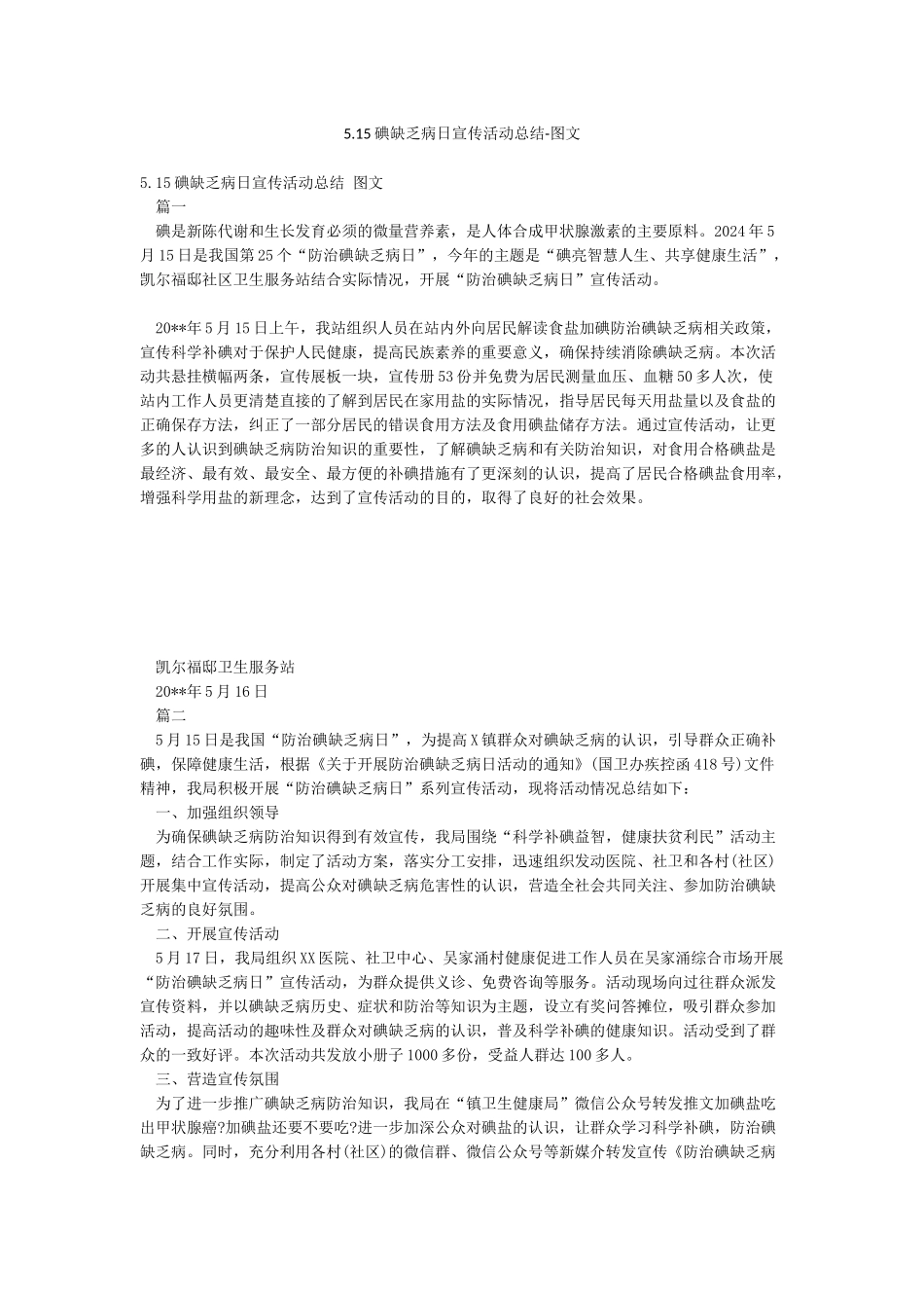515碘缺乏病日宣传活动总结-图文_第1页