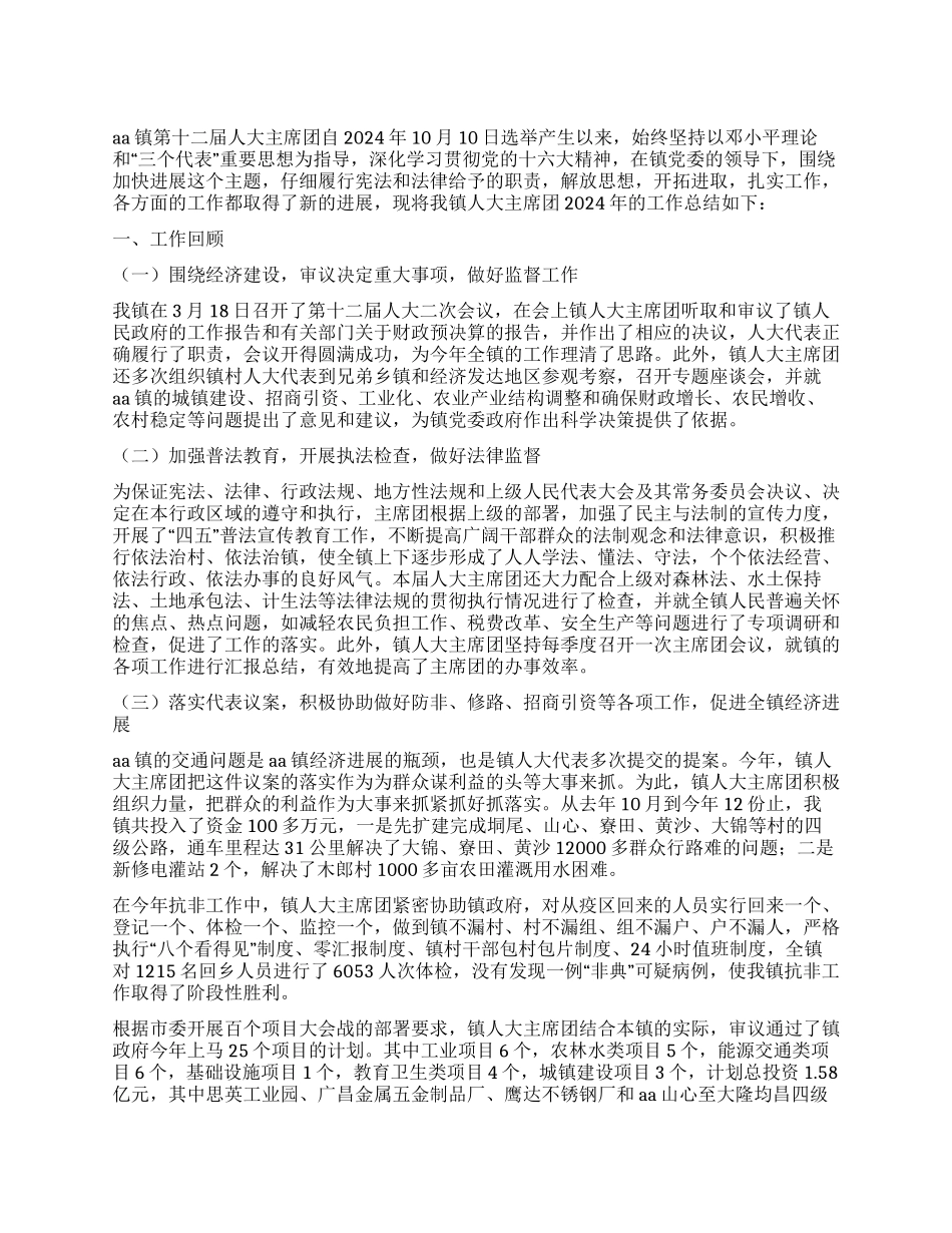 aa镇人大主席团2024年工作总结_第1页