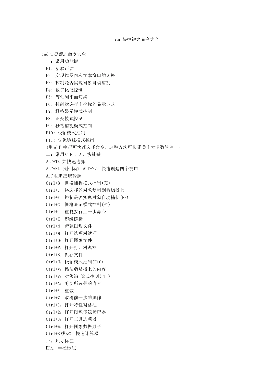 cad快捷键之命令大全_第1页