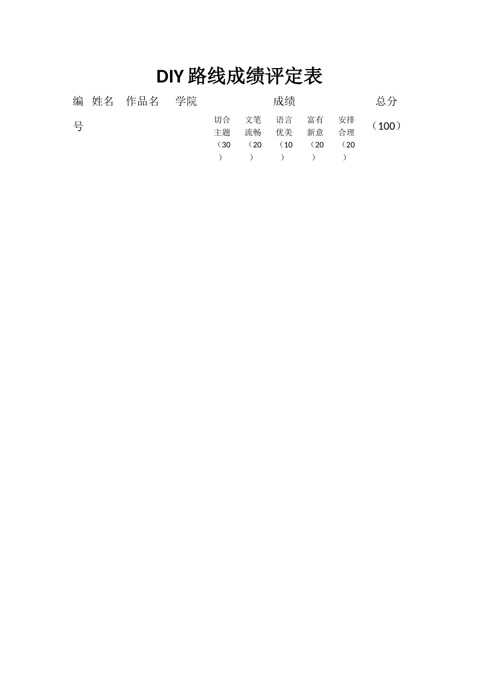 DIY路线成绩评定表_第1页