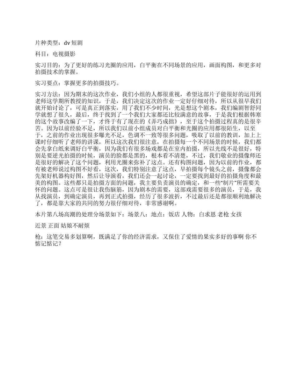 DV片《弄巧成拙》实习报告_第1页