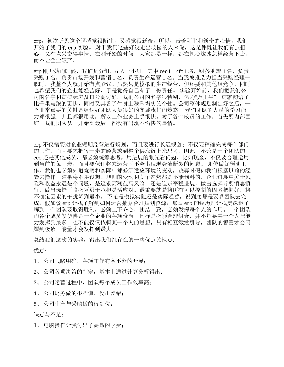 erp模拟企业实训总结_第1页
