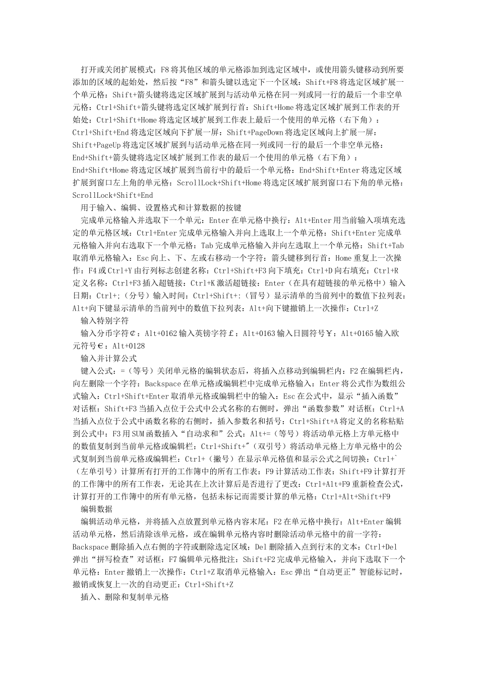 Excel常用快捷键大全_第2页