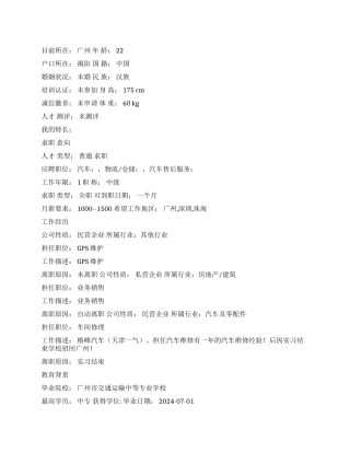 GPS维护个人简历范文