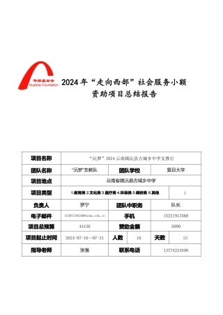 GWS15040复旦沅梦支教队华桥基金会2024年“走向西部”社会服务小额资助项目-总结报告