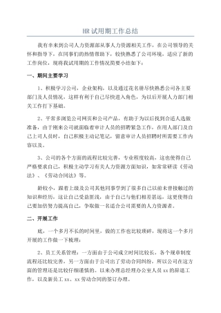 HR试用期工作总结