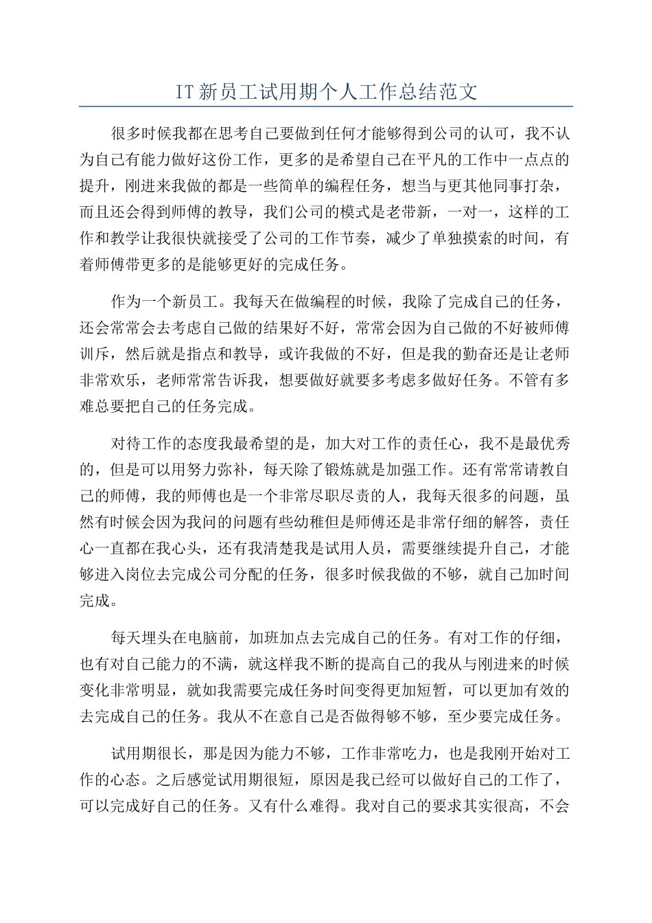 IT新员工试用期个人工作总结范文_第1页