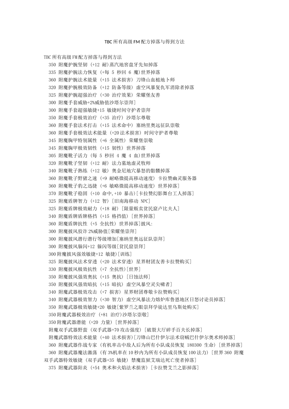 TBC所有高级FM配方掉落与得到方法_第1页