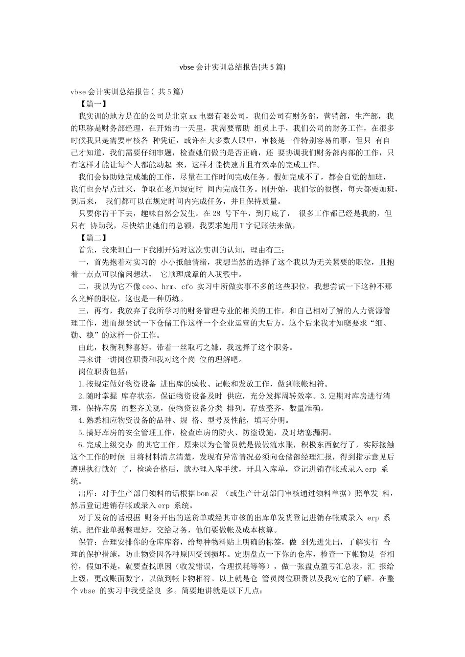 vbse会计实训总结报告_第1页
