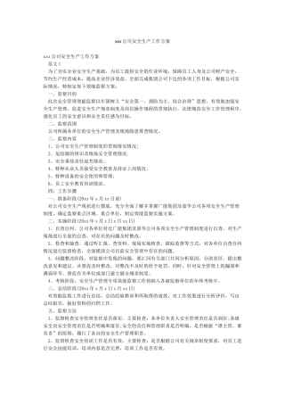 xxx公司安全生产工作方案