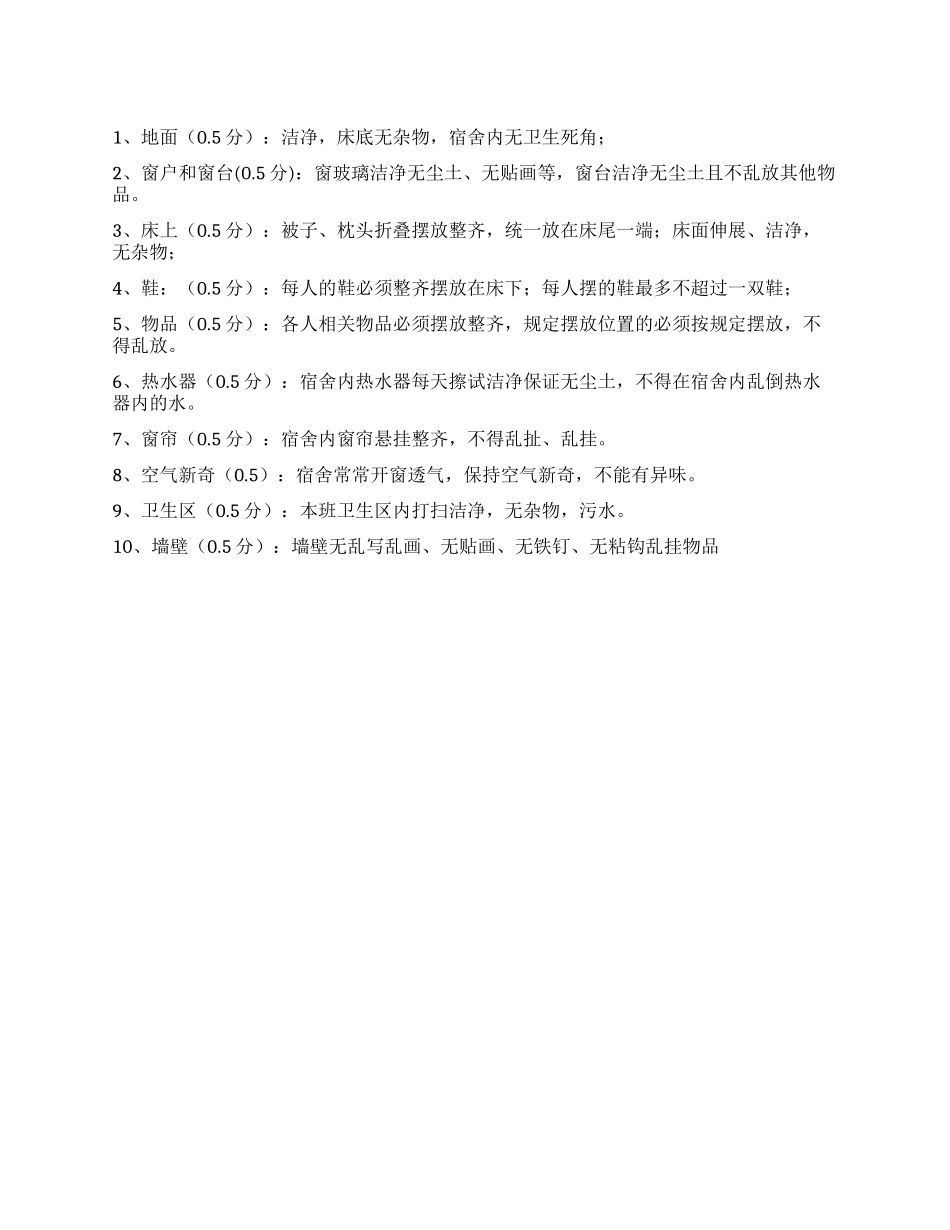XX中学生宿舍卫生评比标准_第1页