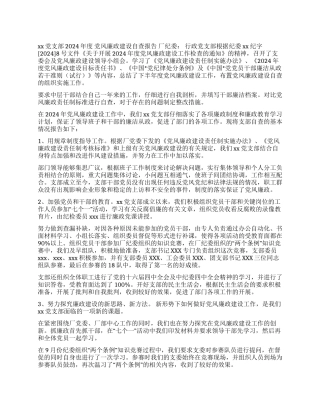 xx党支部2024年度党风廉政建设自查报告