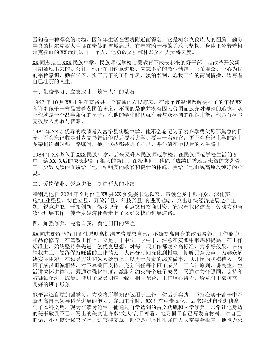 XX县XX乡党委书记XX同志先进事迹_第1页